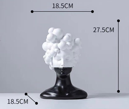 Black and White Female Bust Statue with Bubble Hair