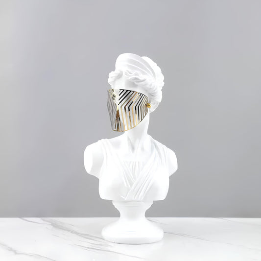 Modern white Venus Bust Statue with Gold Mask - Luxury Greek Goddess Sculpture for Home Decor, Living Room Tabletop Accent