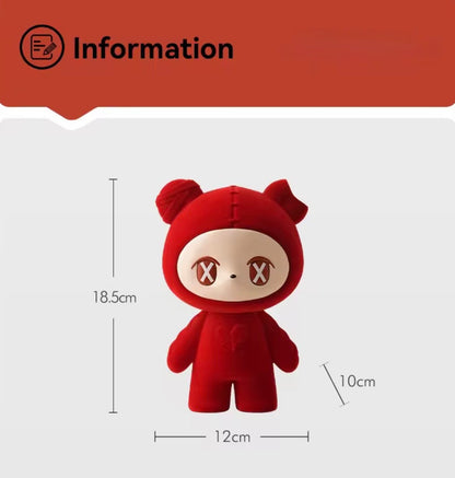 Modern Red Bear Statue – Nordic Luxury Velvet Figurine Family Decor