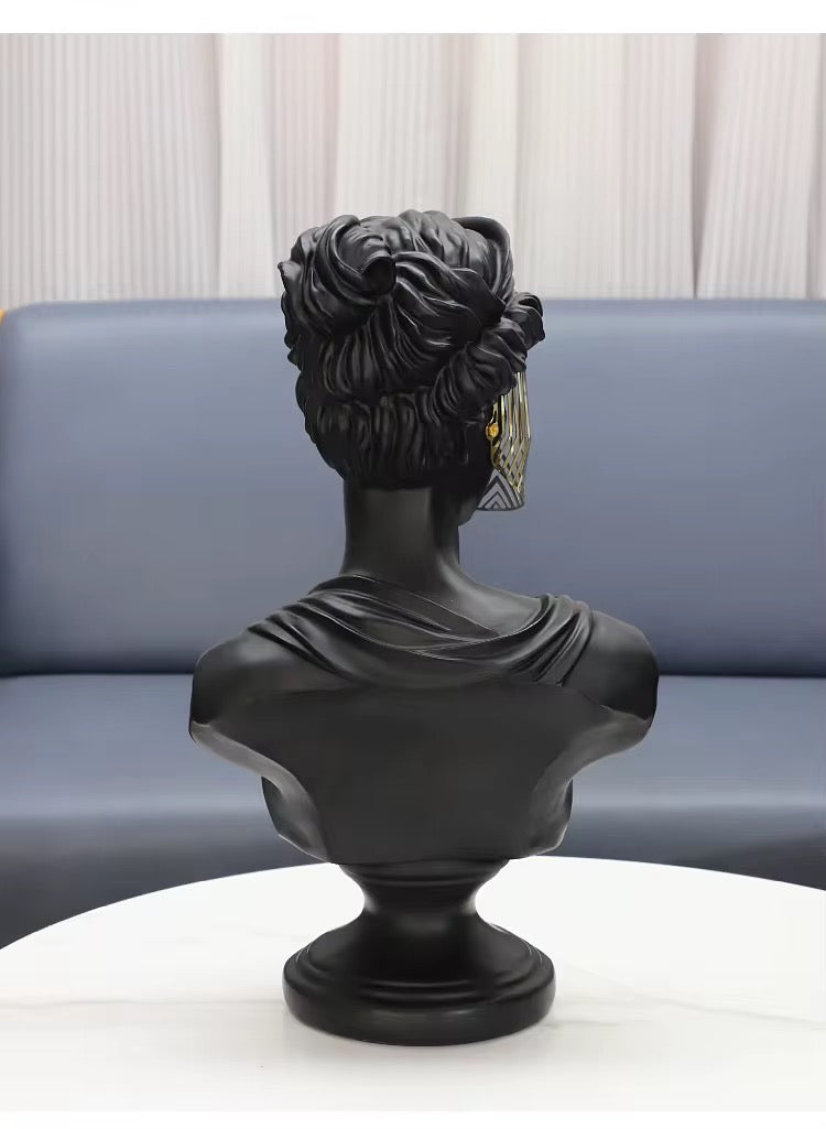Modern Black Venus Bust Statue with Gold Mask - Luxury Greek Goddess Sculpture for Home Decor, Living Room Tabletop Accent