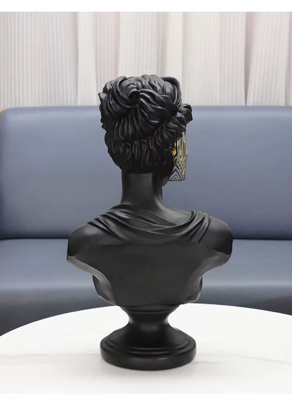 Modern Black Venus Bust Statue with Gold Mask - Luxury Greek Goddess Sculpture for Home Decor, Living Room Tabletop Accent