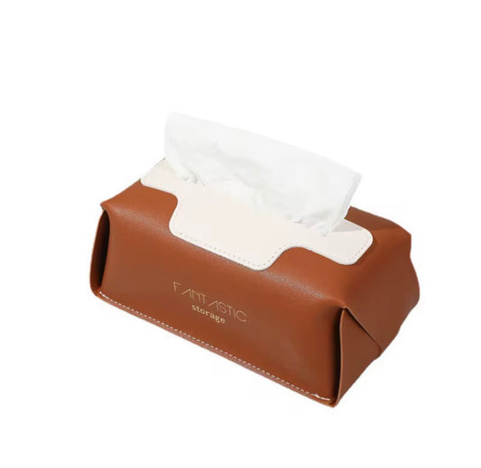 Faux Leather Tissue Box Cover – Modern Facial Tissue Holder for Home & Office
