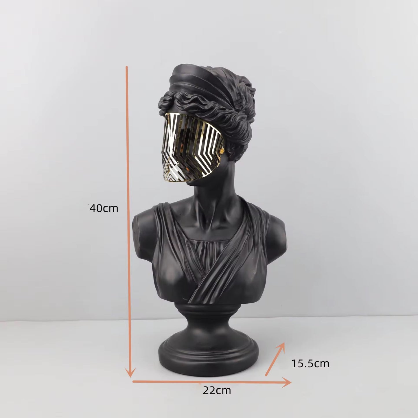 Modern Black Venus Bust Statue with Gold Mask - Luxury Greek Goddess Sculpture for Home Decor, Living Room Tabletop Accent