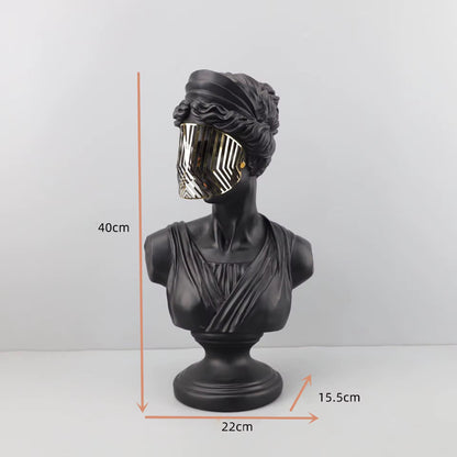 Modern Black Venus Bust Statue with Gold Mask - Luxury Greek Goddess Sculpture for Home Decor, Living Room Tabletop Accent