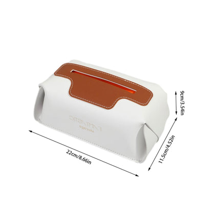Modern White Faux Leather Tissue Box Cover – Decorative Facial Tissue Holder with Tan Accent