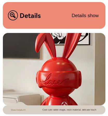 Large 103cm Red Rabbit Astronaut Floor Statue – Luxury Nordic Bunny Art Toy Sculpture