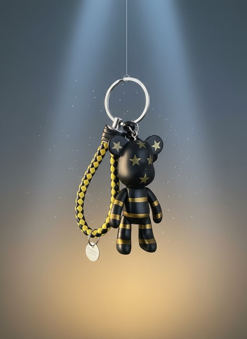 Black Gold Bear Keychain with Stars