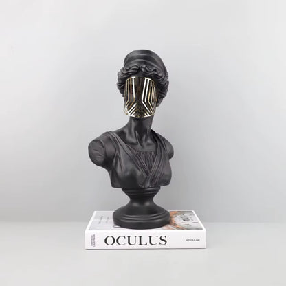 Modern Black Venus Bust Statue with Gold Mask - Luxury Greek Goddess Sculpture for Home Decor, Living Room Tabletop Accent