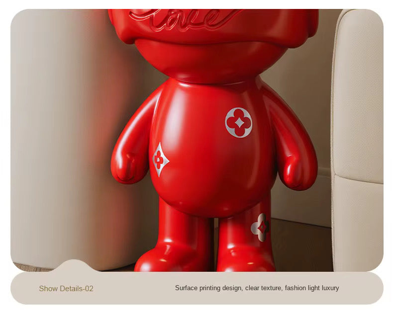 Large 103cm Red Rabbit Astronaut Floor Statue – Luxury Nordic Bunny Art Toy Sculpture