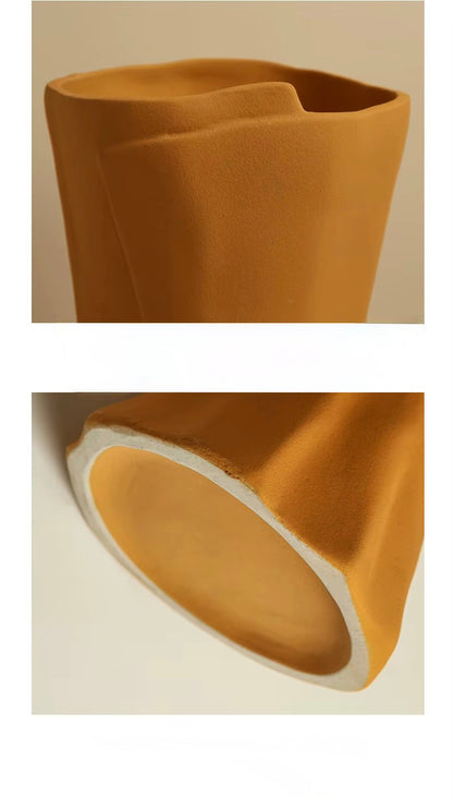 Modern Ceramic Bouquet Flower Vase – Nordic Mustard Yellow Decorative Bow Sculpture