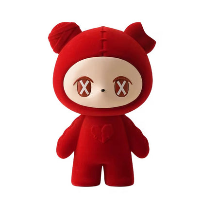 Modern Red Bear Statue – Nordic Luxury Velvet Figurine Family Decor