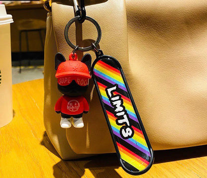 Keychain dog with skateboard red