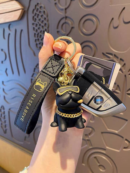 Keychain bulldog black in glasses