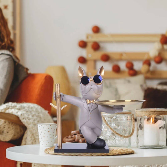 Figurine dog in glasses with stand gray