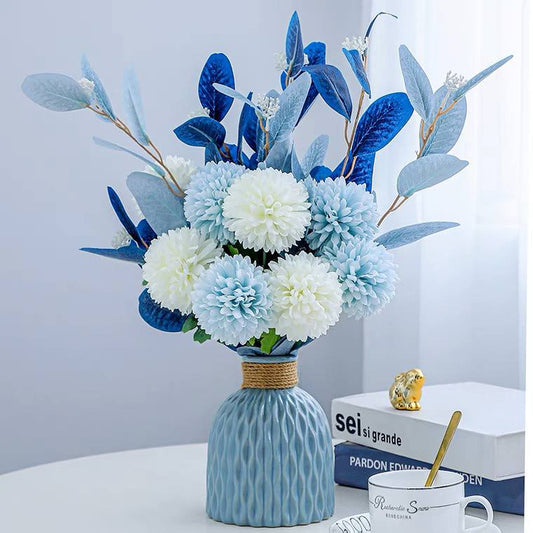 Flower arrangement, blue vase and flowers 40 cm