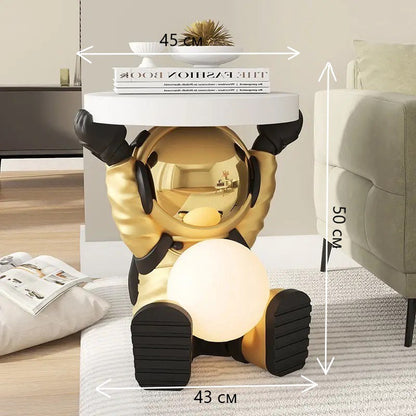Astronaut coffee table with night light, gold color