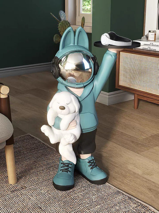 Coffee table space rabbit with puppy, blue 80 cm