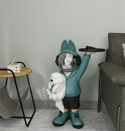 Coffee table space rabbit with puppy, blue 80 cm