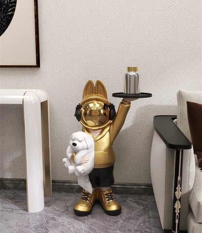 Coffee table space rabbit with puppy, gold 80 cm