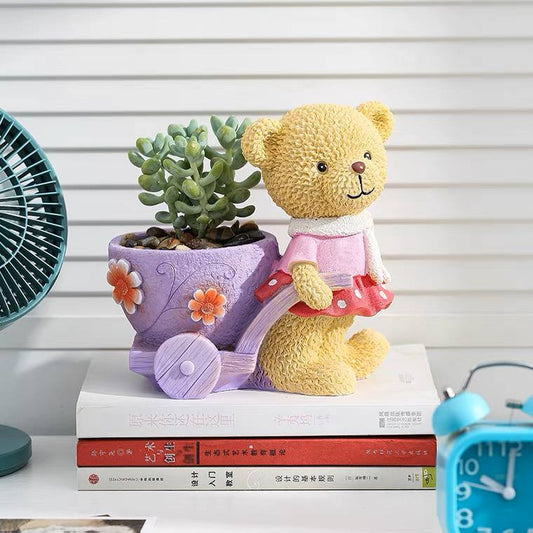 Plant pot bear girl with a stroller