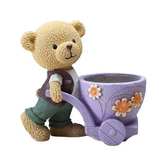 Plant pot bear boy with a stroller