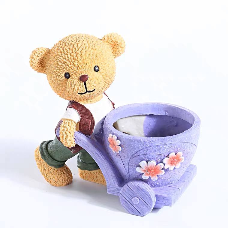 Plant pot bear boy with a stroller