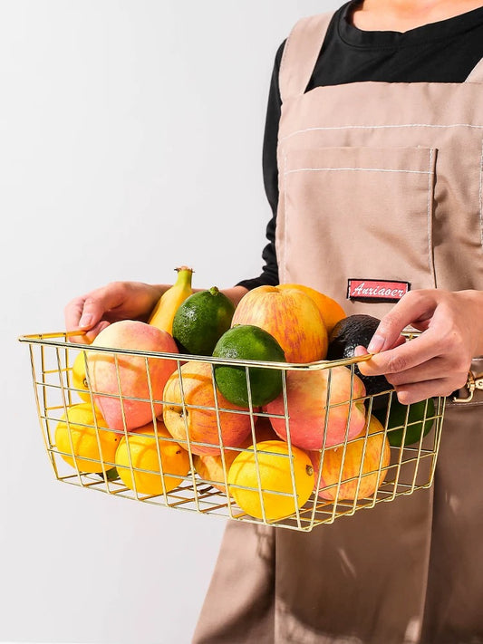 Gold-colored metal storage basket 27 cm