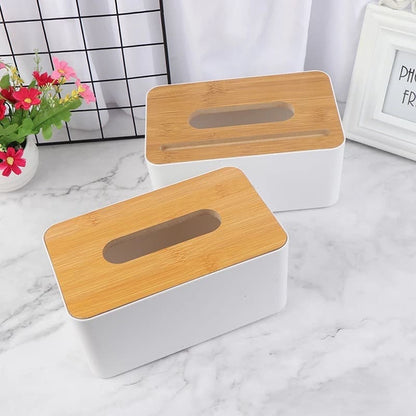 Серветниця біла plastikova з бамбуковою кришкою. Distributeur pour serveur de téléphone