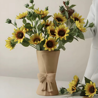 Modern Ceramic Bouquet Wrap Vase — Bowknot Flower Vase Decor