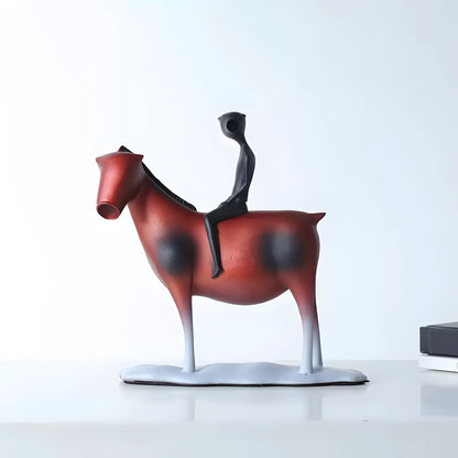 Modern Ceramic Horse and Rider Sculpture – Red and Black Abstract Figurine
