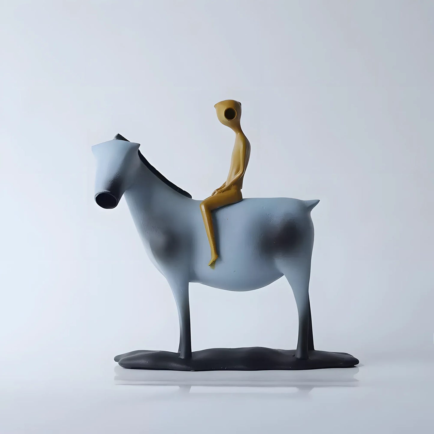 Modern Metal Horse and Rider Sculpture – Abstract Blue and Gold Art Figurine
