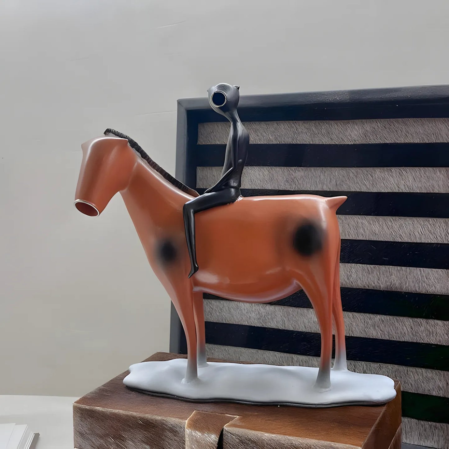 Modern Ceramic Horse and Rider Sculpture – Red and Black Abstract Figurine