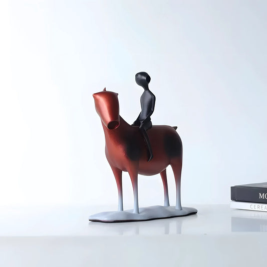 Modern Ceramic Horse and Rider Sculpture – Red and Black Abstract Figurine