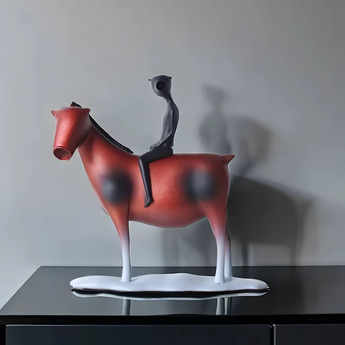 Modern Ceramic Horse and Rider Sculpture – Red and Black Abstract Figurine