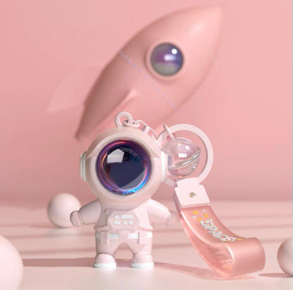 Astronaut keychain with flashlight pink