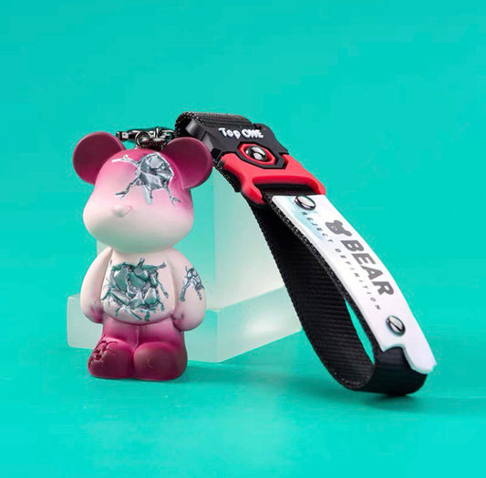 Broken bear keychain in red