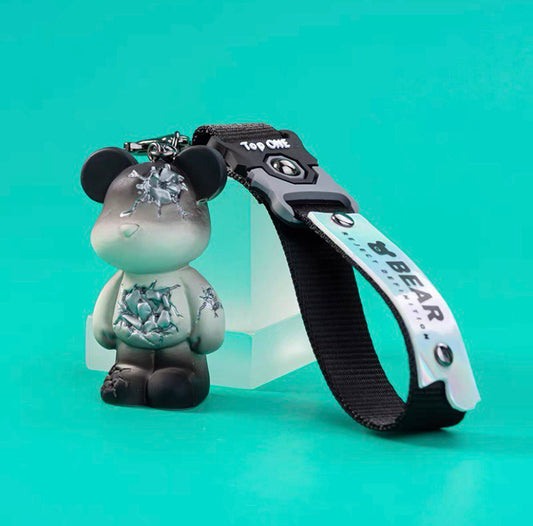 Broken bear keychain in black