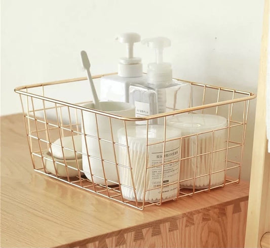 Gold-colored metal storage basket 27 cm