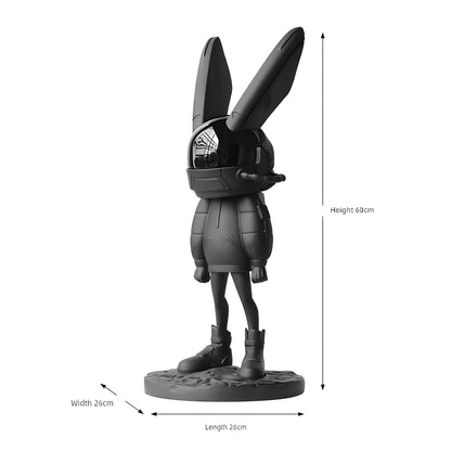 Product dimensions diagram for the astronaut rabbit sculpture showing 60cm height, 26cm length, and 26cm width