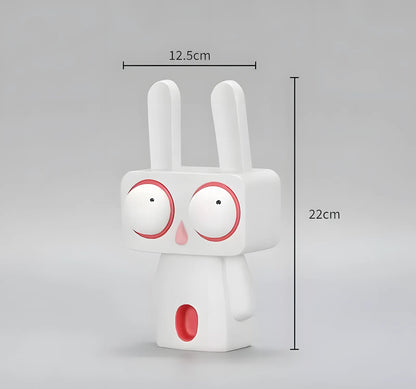Product dimensions diagram for the white pop art rabbit sculpture showing 22cm height and 12.5cm width against a light gray background
