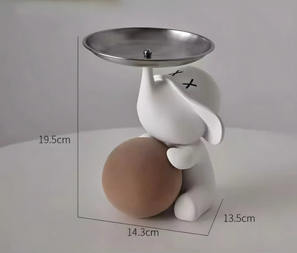 Product dimensions diagram of the white elephant tray showing 19.5cm height and 14.3cm length