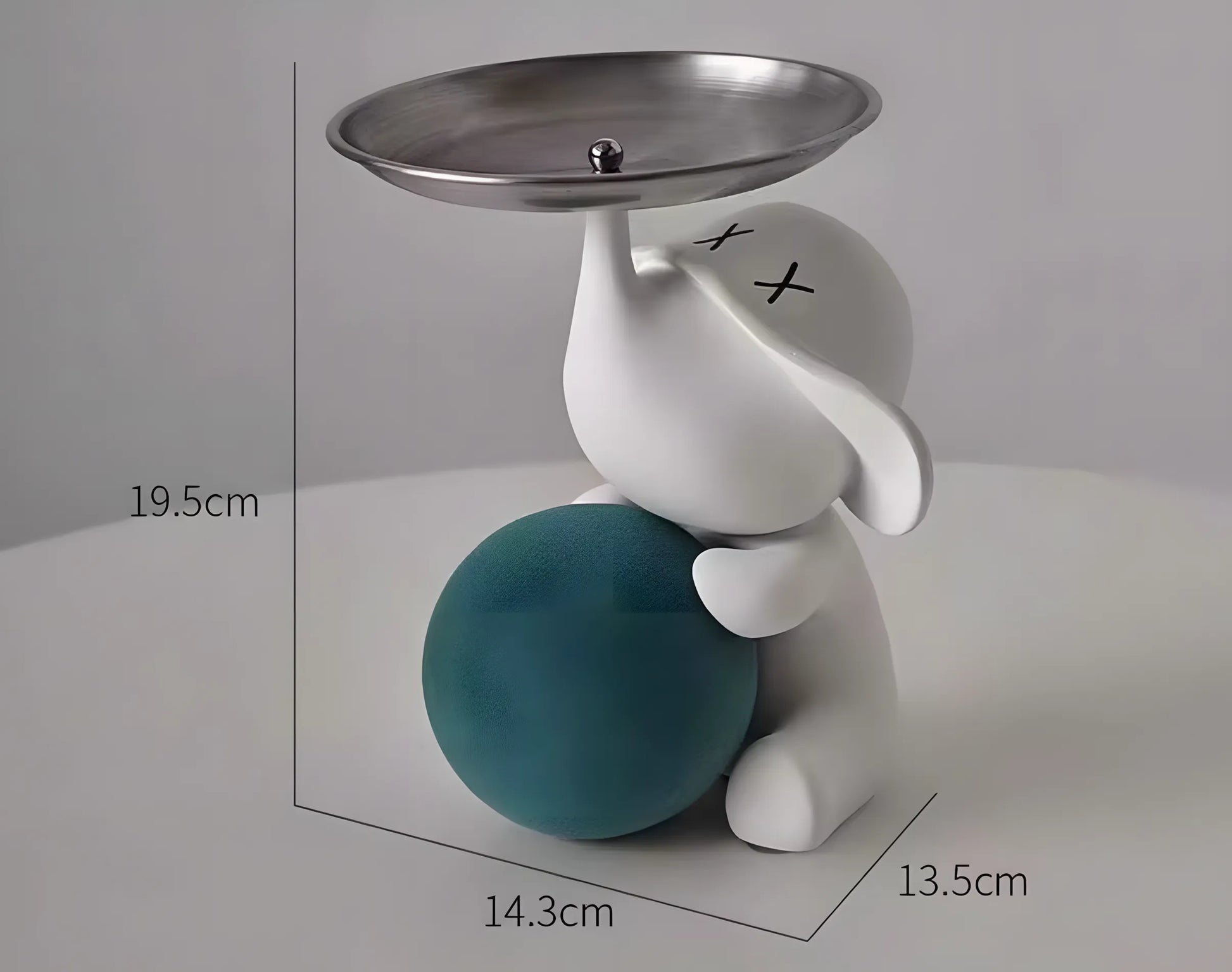 Side view of the matte white elephant organizer statue with exact dimensions 19.5cm height by 14.3cm length