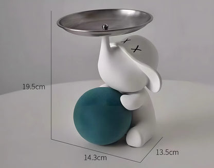 Side view of the matte white elephant organizer statue with exact dimensions 19.5cm height by 14.3cm length
