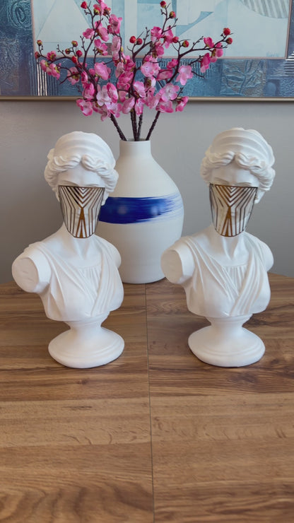 Modern white Venus Bust Statue with Gold Mask