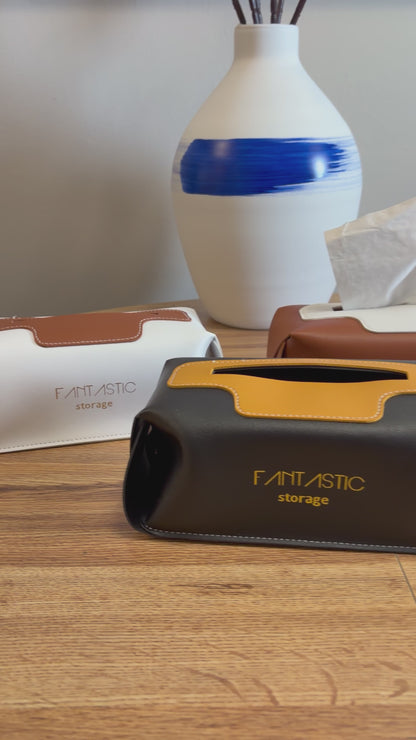 Black Faux Leather Tissue Box Cover