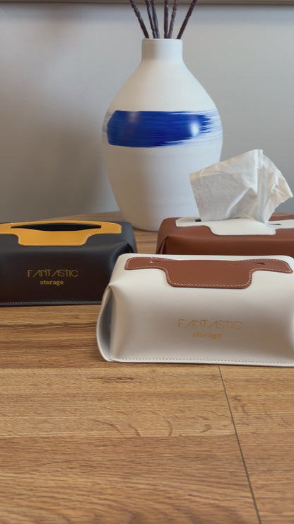 Modern White Faux Leather Tissue Box Cover