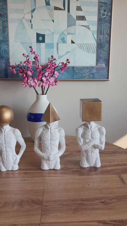 Modern Surrealist Male Bust Statue with Gold Sphere