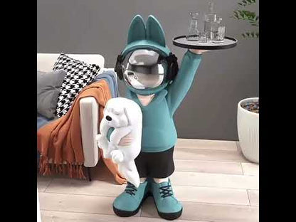 Coffee table space rabbit with puppy, blue 80 cm