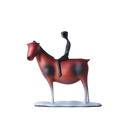 Modern Ceramic Horse and Rider Sculpture – Red and Black Abstract Figurine