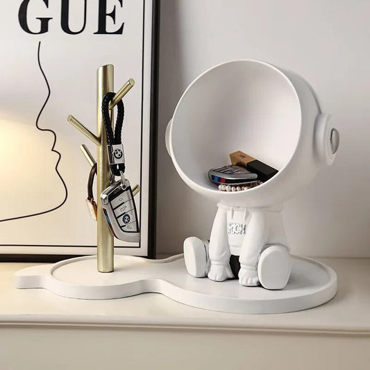 Astronaut figurine with a stand for small items, white